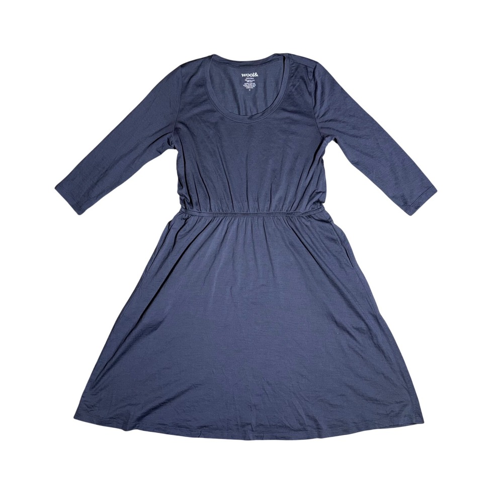 Wool& Fiona Fit & Flare merino wool dress lavender Excellent 3/4 Sleeve Pocket